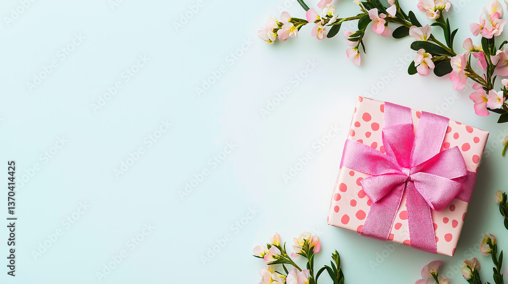 Elegant Gift Box with a color Ribbon on Pastel colored Background Elegant Gift Box with a color Ribbon on Pastel colored Background