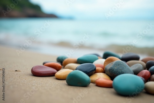 Wallpaper Mural Smooth, colorful stones rest on a tranquil beach, reflecting the serenity of the ocean Torontodigital.ca