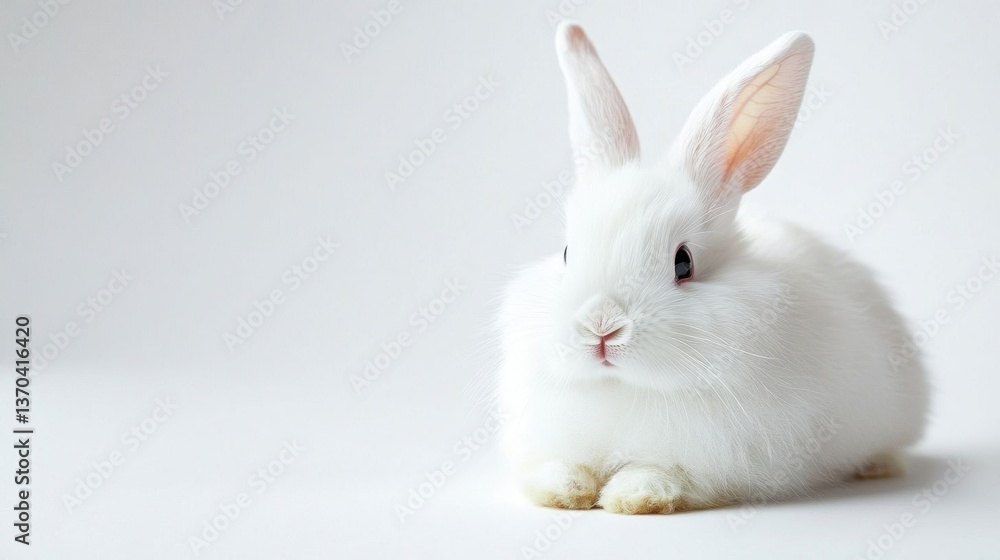 Fototapeta premium A fluffy white rabbit sitting.