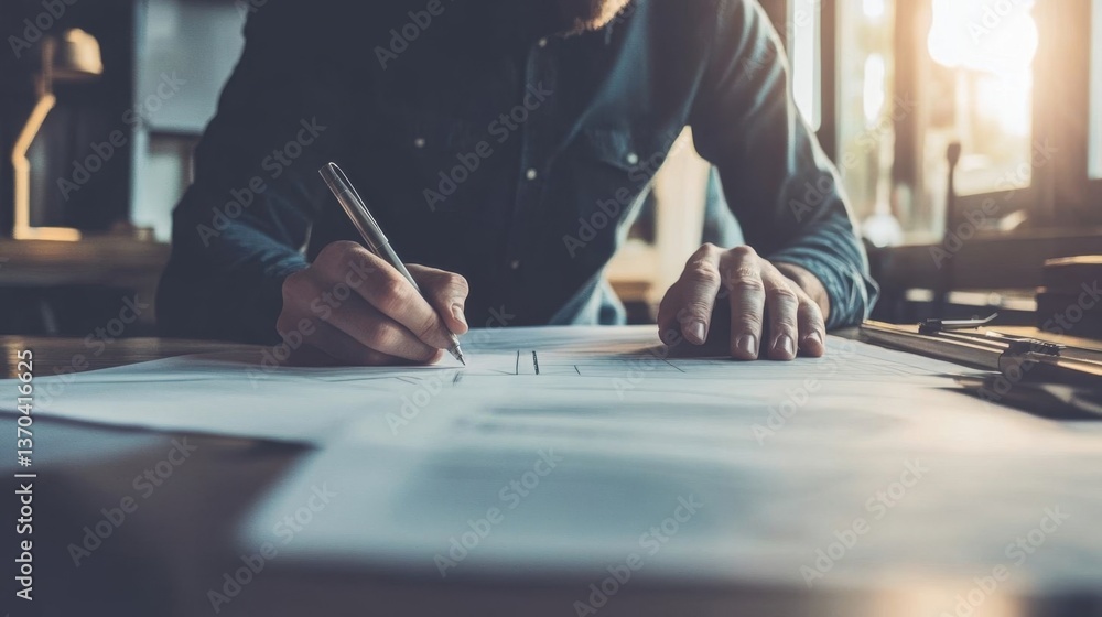 Man sketching design ideas in natural light.