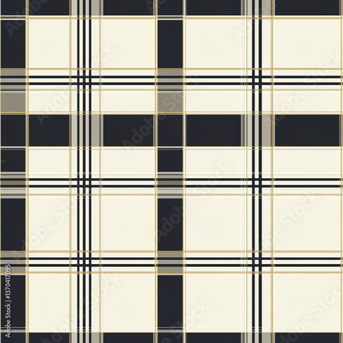 Classic plaid pattern featuring black  cream  and subtle gray tones for versatile design applications.