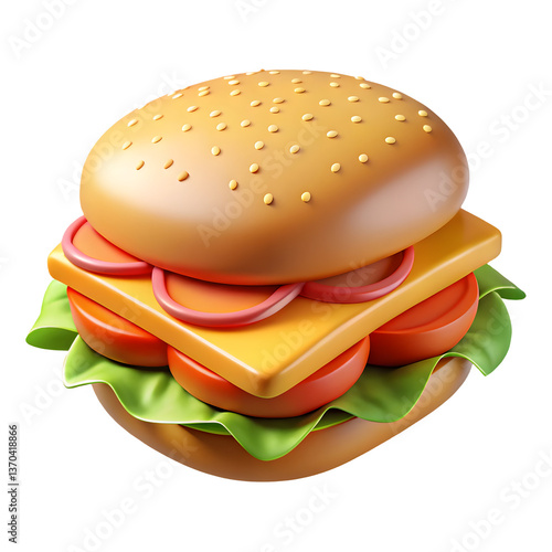 Hamburger 3d cartoon vector icon
