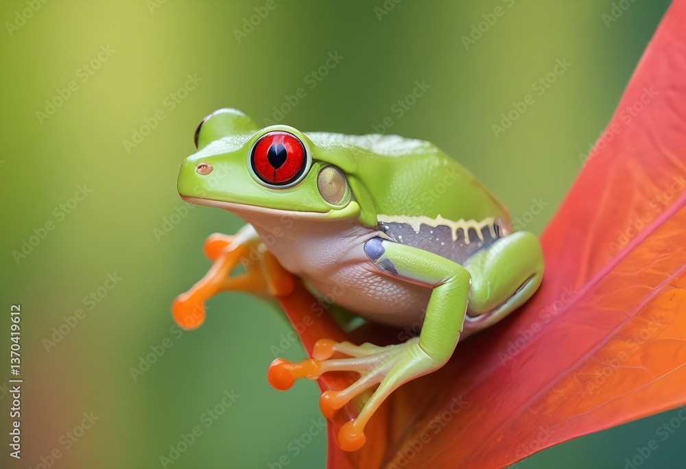 Naklejka premium green frog on a leaf