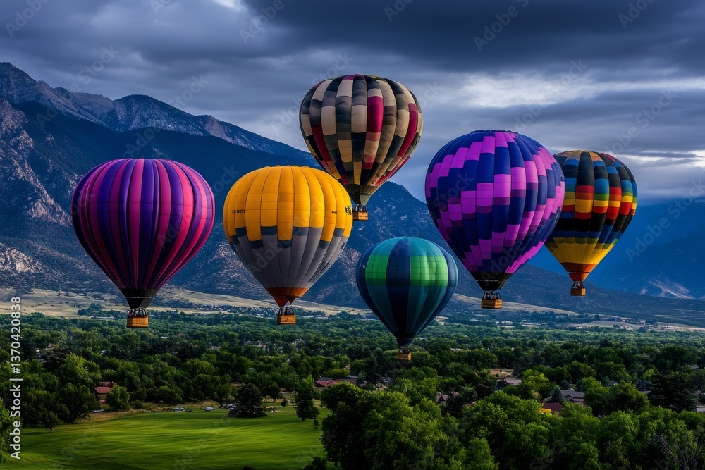 Fototapeta premium A hot air balloon festival in New Mexico, with travelers admiring hundreds of colorful balloons in the sky