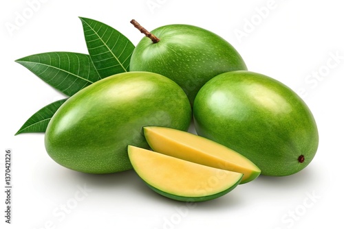 Wallpaper Mural Fresh Green Mangoes with Slices and Leaves Torontodigital.ca