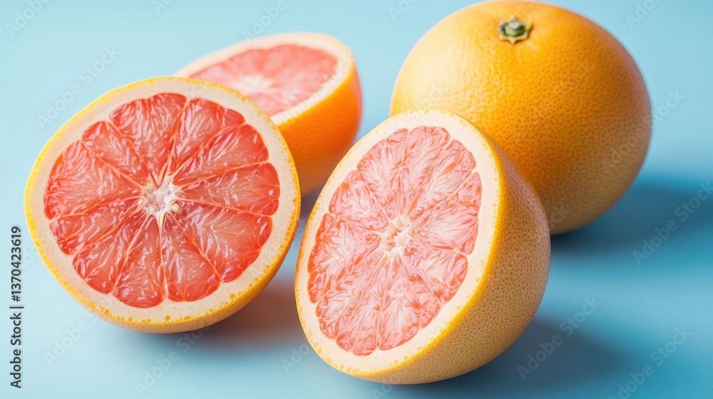 Fresh grapefruit on blue surface. Fresh grapefruit on blue surface.