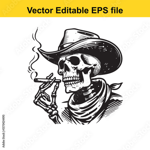 Vector Funny cowboy Skeleton Smoking