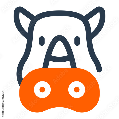 Rhinoceros Face with Prominent Horn and Ears