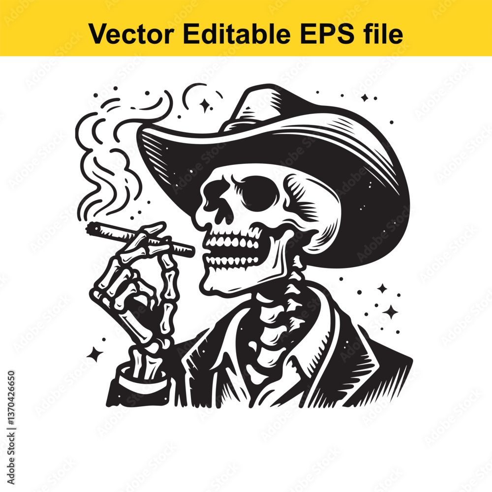 Vector Funny cowboy Skeleton Smoking Vector Funny cowboy Skeleton Smoking