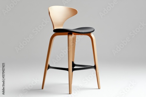 Wallpaper Mural Modern Barstool: A sleek and stylish barstool showcases minimalist design, combining the natural warmth of wood with the refined simplicity of a black seat. Torontodigital.ca