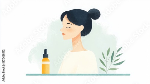 Relaxing Woman with Essential Oil, Serene woman enjoying aromatherapy, wellness, and self care.