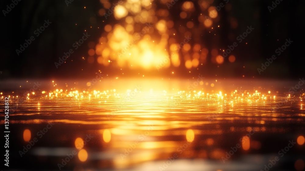 Golden water surface with bokeh effect Golden water surface with bokeh effect