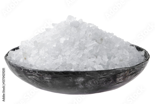 Fotografie Sea salt in a decorative bowl on a neutral background for culinary use or decora