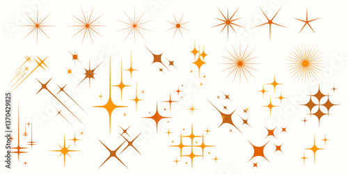 Set of different retro colors star shape icon. Futuristic sparkle basic stars symbols for your design, Shining sunburst star vector illustration