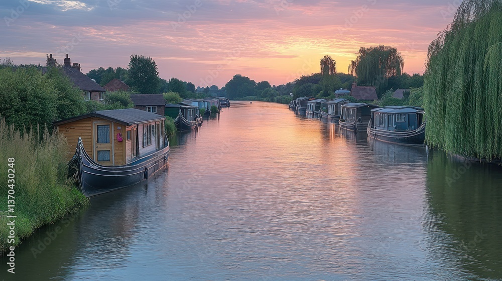 Obraz premium Calm canal at sunrise
