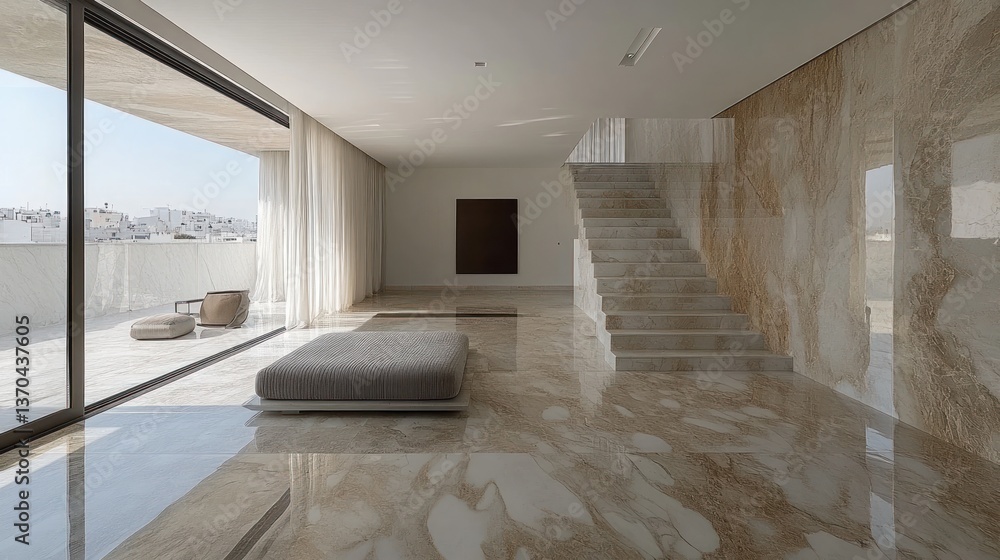 Fototapeta premium Modern open-plan living area with terrace