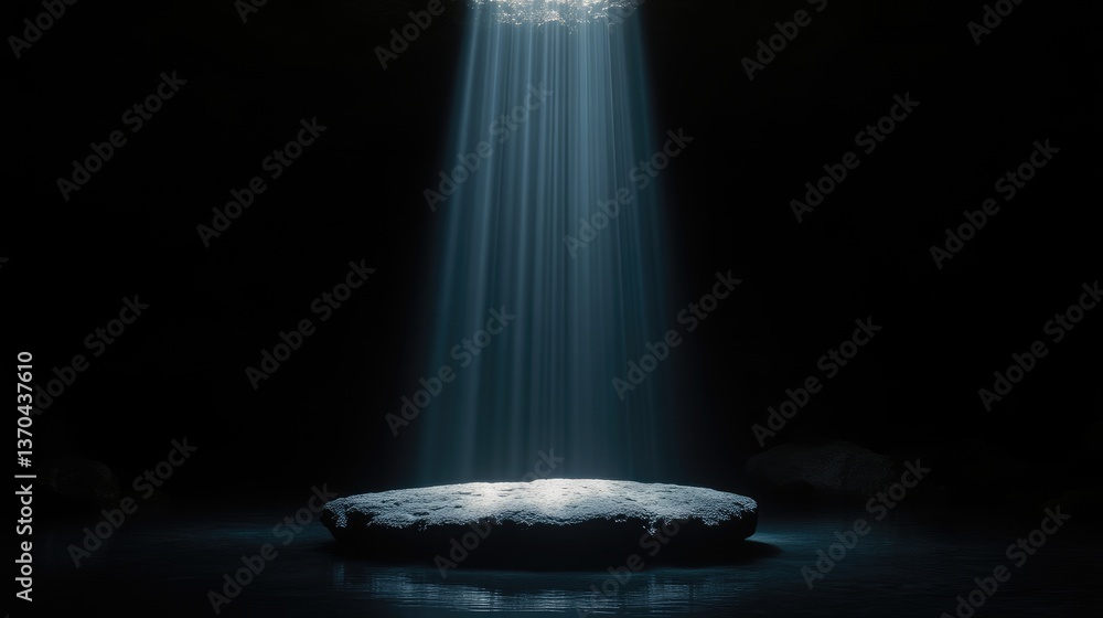 Obraz premium Dark cave, spotlight, rock platform