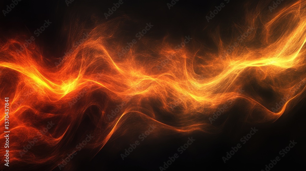Fototapeta premium Abstract Flame Wave with Vibrant Orange and Yellow Colors against Dark Background for Creative Design Projects