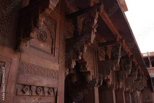 The Famous Red Fort in the city of Agra, India. Tourists visit a Popular tourist attraction. It's a UNESCO World Heritage Site, serving as the main residence of the Mughal.