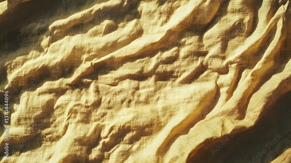 Textured Yellow Linen Fabric Background, Wrinkled Cloth, Golden Hues Textured Yellow Linen Fabric Background, Wrinkled Cloth, Golden Hues