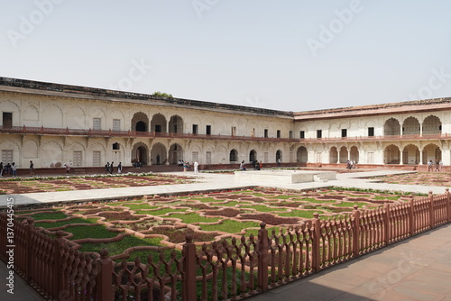 The Famous Red Fort in the city of Agra, India. Tourists visit a Popular tourist attraction. It's a UNESCO World Heritage Site, serving as the main residence of the Mughal.