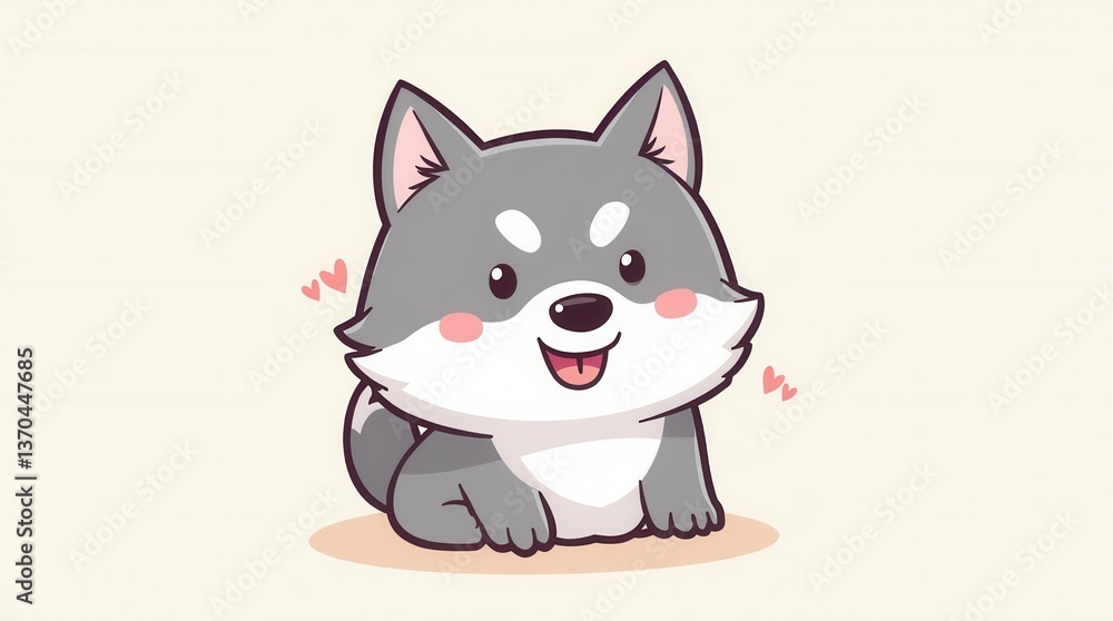 Happy Cute Wolf Cartoon Smiling on Light Background Happy Cute Wolf Cartoon Smiling on Light Background