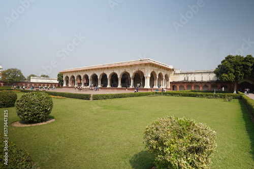 The Famous Red Fort in the city of Agra, India. Tourists visit a Popular tourist attraction. It's a UNESCO World Heritage Site, serving as the main residence of the Mughal.