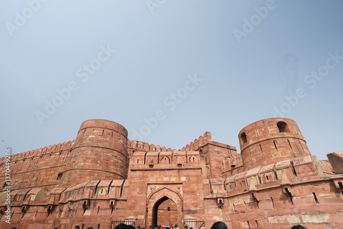 The Famous Red Fort in the city of Agra, India. Tourists visit a Popular tourist attraction.