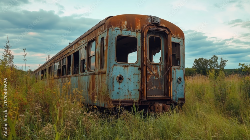A rusted train car rests forgotten in tall grass, its broken window and faded paint echoing years of abandonment and silence.
A rusted train car rests forgotten in tall grass, its broken window and faded paint echoing years of abandonment and silence.