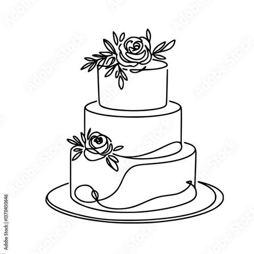 Elegant floral wedding cake design in minimalistic style  ? single line vector drawing