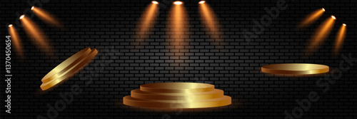 Podium with spotlights. Award ceremony platform. Vector illustration.