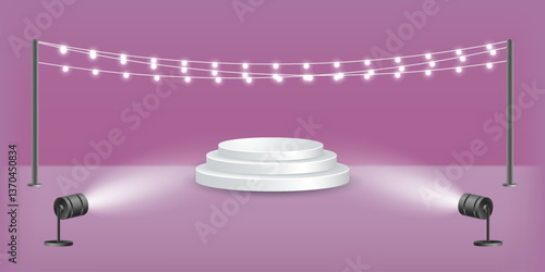 Podium with spotlights. Award ceremony platform. Vector illustration.
