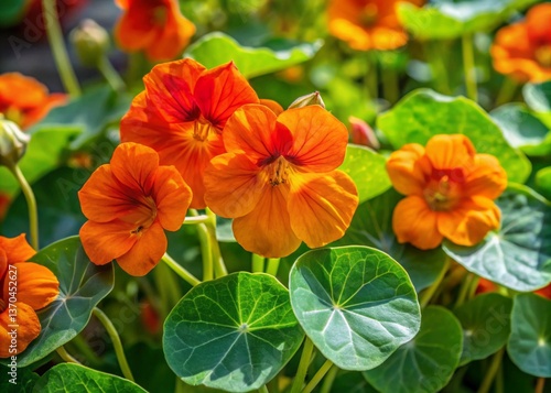 Nasturtium Plant with Orange Flowers Growing