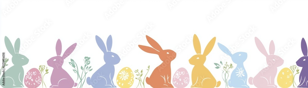 Pastel Easter Bunnies Rabbits Easter, Seamless Pattern Banner Pastel Easter Bunnies Rabbits Easter, Seamless Pattern Banner