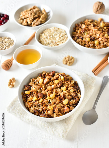 Granola in white bowl