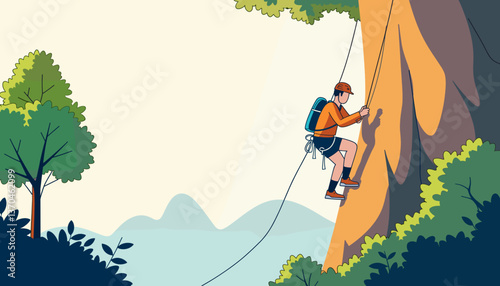 Adventurous climber scaling a rock wall in nature, challenge and focus