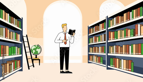 Professional man reading in spacious library, pursuit of knowledge