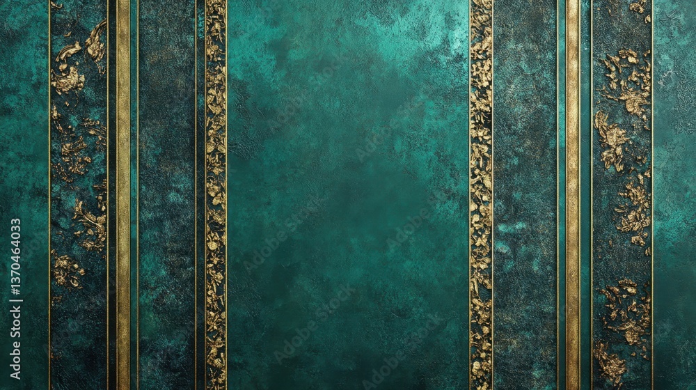 Fototapeta premium Luxury deep green textured wallpaper with soft golden metallic borders and subtle decorative elements