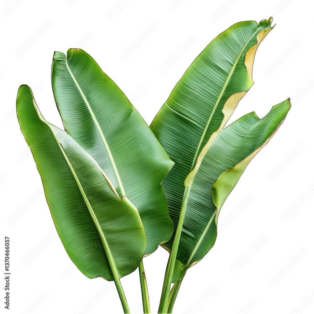 Fototapeta premium Tow Green banana leaves isolated on transparent background