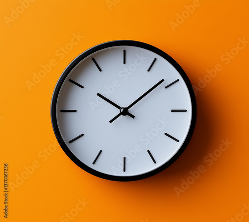 Wallpaper Mural Modern White Clock with Black Hands, Orange Background Timekeeping and Punctuality Torontodigital.ca