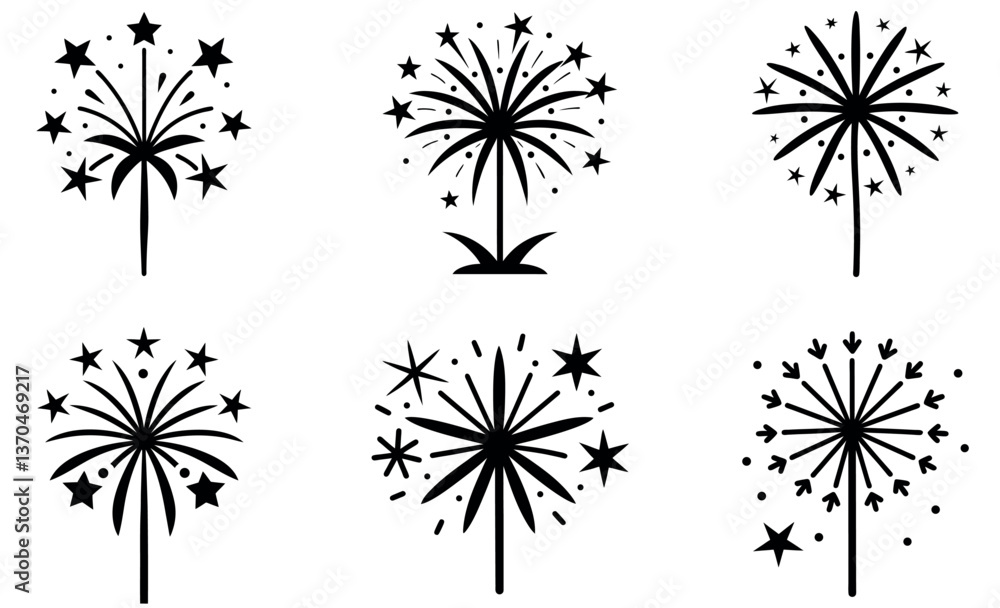 Obraz premium Simple Black and White Fireworks Icons