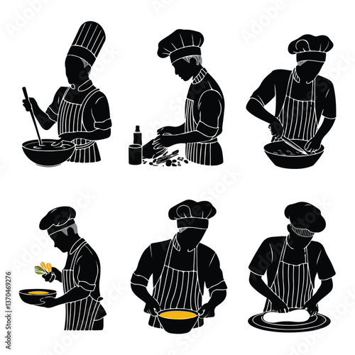  Male chef is cooking silhouette vector