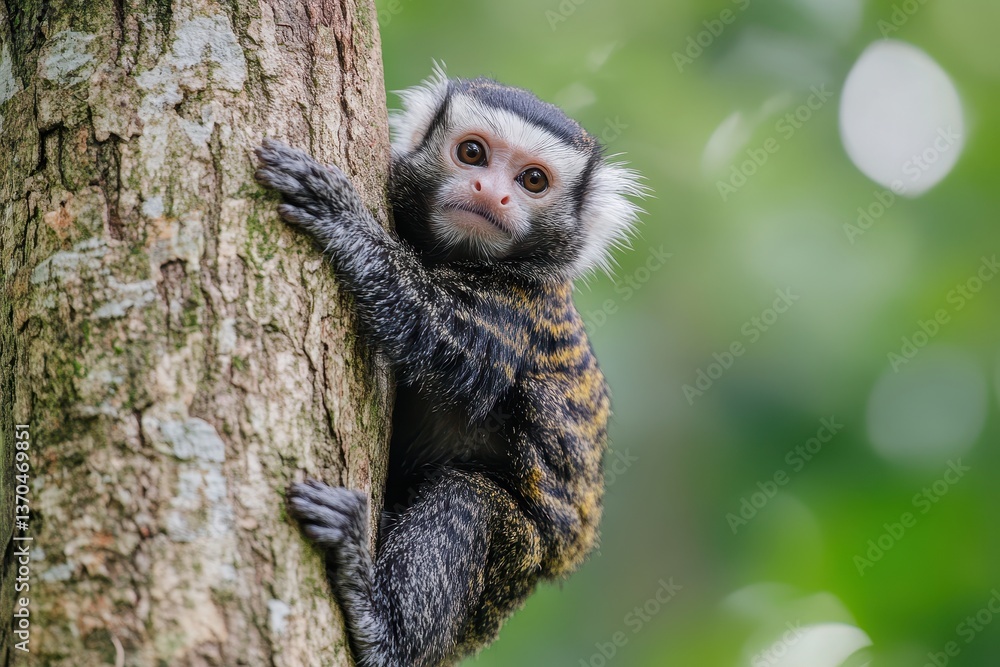 Monkey climbing a tree in lush green forest during daylight hours showcasing its playful antics and natural habitat