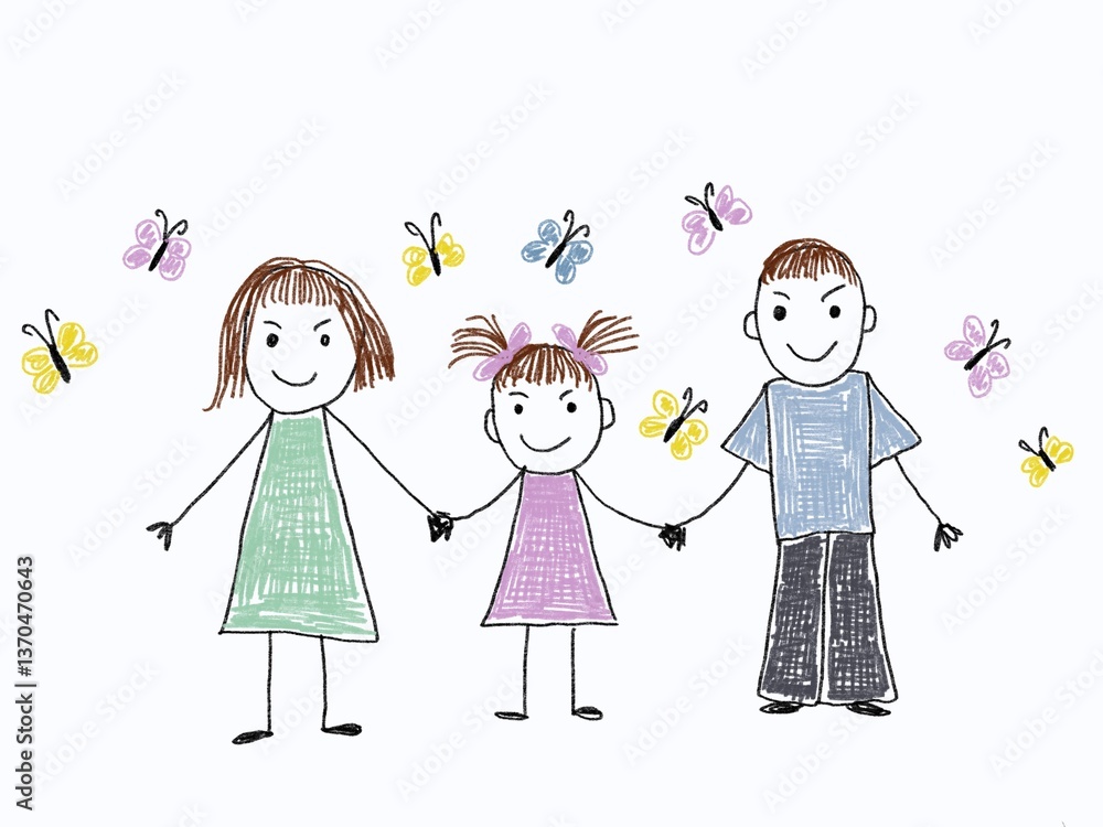 Like children drawing family mother father and daughter illustration drawn with pencils mummy daddy girl Like children drawing family mother father and daughter illustration drawn with pencils mummy daddy girl