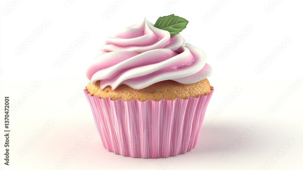 Playful 3D Cupcake with Pink-White Swirl Frosting Playful 3D Cupcake with Pink-White Swirl Frosting