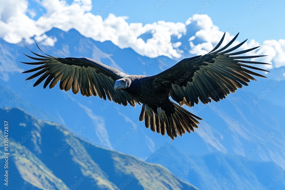 Massive vulture soars gracefully over majestic mountain landscape on a clear day