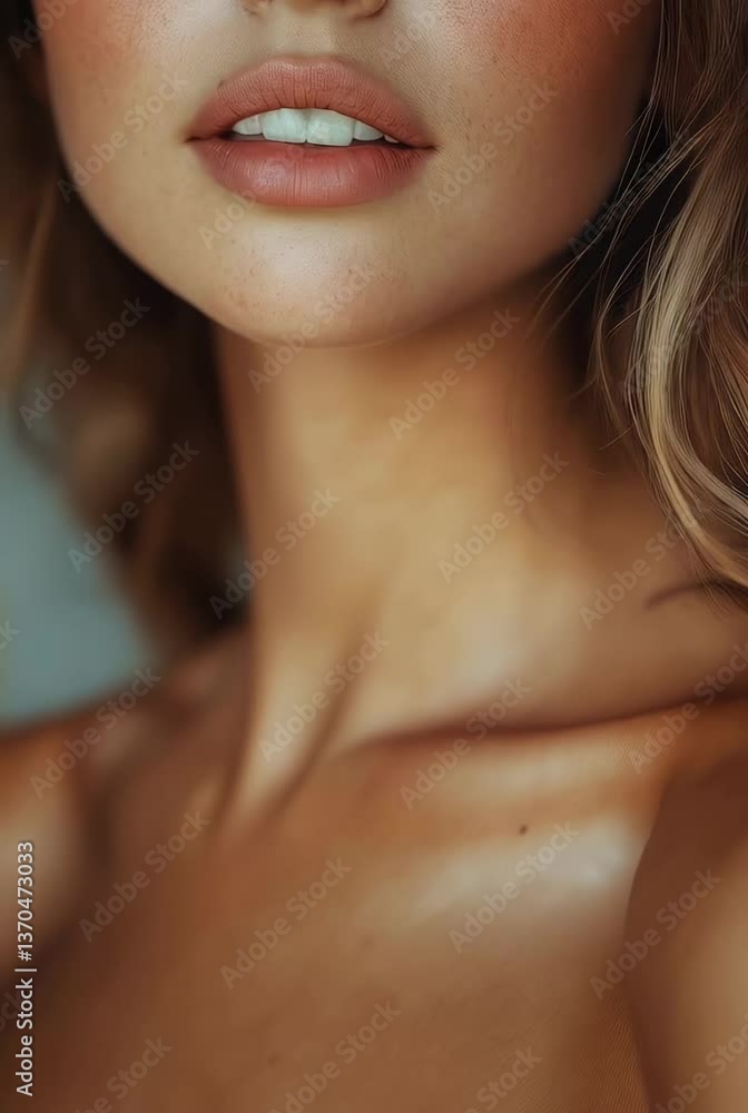 Close-up of a young woman with striking green eyes and flawless skin showcasing natural beauty Close-up of a young woman with striking green eyes and flawless skin showcasing natural beauty