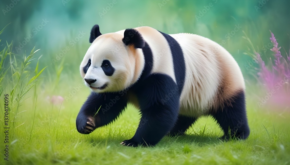 Naklejka premium panda eating bamboo