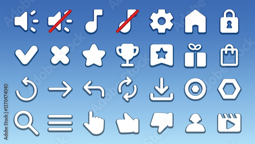 GUI Kit casual Asset for a game, a set of elements for the game interface - vector UI objects. Icons.