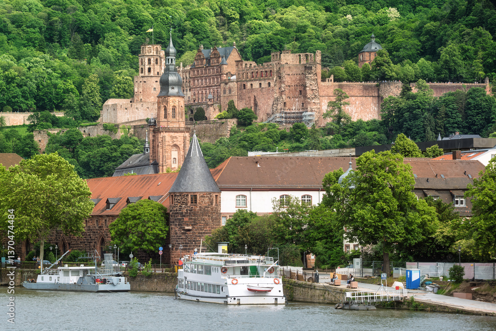 Historical Heidelberg Old town and Castle on Neckar river, Germany
